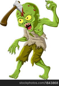 Cartoon zombie with axe in his head