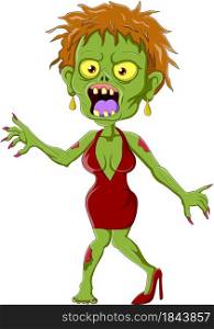 Cartoon zombie woman isolated on white background