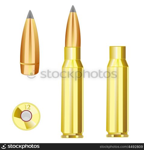 Cartridge case and bullet from weapon. Cartridge case and bullet from weapon.Vector illustration