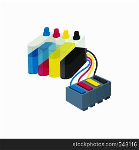 Cartridges for colour inkjet printer icon in cartoon style on a white background. Cartridges for colour inkjet printer icon