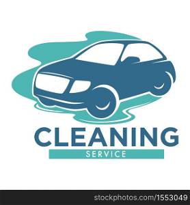 Carwash station isolated icon vehicle in water puddle vector car cleaning service washing dirty transport and corpus polishing transportation emblem or logo automobile maintenance and cleanliness. Cleaning service carwash station isolated icon vehicle