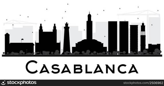 Casablanca City skyline black and white silhouette. Vector illustration. Simple flat concept for tourism presentation, banner, placard or web site. Business travel concept. Cityscape with landmarks.