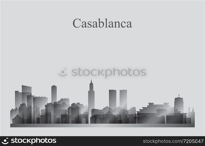 Casablanca city skyline silhouette in a grayscale vector illustration