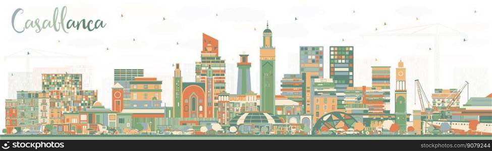 Casablanca Morocco City Skyline with Color Buildings. Vector Illustration. Business Travel and Concept with Historic Architecture. Casablanca Cityscape with Landmarks. 