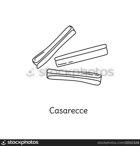 Casarecce pasta illustration. Vector doodle sketch. Traditional Italian food. Hand-drawn image for engraving or coloring book. Isolated black line icon. Editable stroke.. Casarecce pasta illustration. Vector doodle sketch. Traditional Italian food. Hand-drawn image for engraving or coloring book. Isolated black line icon. Editable stroke