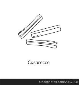 Casarecce pasta illustration. Vector doodle sketch. Traditional Italian food. Hand-drawn image for engraving or coloring book. Isolated black line icon. Editable stroke.. Casarecce pasta illustration. Vector doodle sketch. Traditional Italian food. Hand-drawn image for engraving or coloring book. Isolated black line icon. Editable stroke