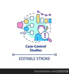 Case-control studies concept icon. Information analysing. Clinical trials type abstract idea thin line illustration. Isolated outline drawing. Editable stroke. Arial, Myriad Pro-Bold fonts used. Case-control studies concept icon