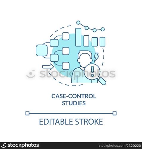 Case-control studies turquoise concept icon. Information analysing. Clinical trials abstract idea thin line illustration. Isolated outline drawing. Editable stroke. Arial, Myriad Pro-Bold fonts used. Case-control studies turquoise concept icon