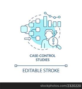 Case-control studies turquoise concept icon. Information analysing. Clinical trials abstract idea thin line illustration. Isolated outline drawing. Editable stroke. Arial, Myriad Pro-Bold fonts used. Case-control studies turquoise concept icon