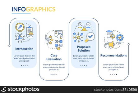Case drafting rectangle infographic template. Studying plan. Data visualization with 4 steps. Editable timeline info chart. Workflow layout with line icons. Lato-Bold, Regular fonts used. Case drafting rectangle infographic template
