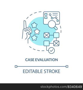 Case evaluation turquoise concept icon. Analysing information. Research drafting abstract idea thin line illustration. Isolated outline drawing. Editable stroke. Arial, Myriad Pro-Bold fonts used. Case evaluation turquoise concept icon