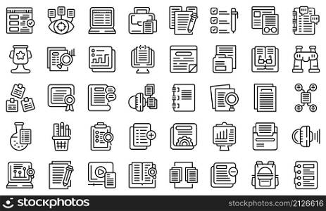 Case study icons set outline vector. Proposal platform. Study analysis. Case study icons set outline vector. Proposal platform