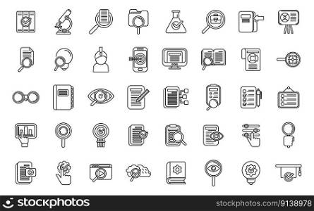 Case study icons set outline vector. Study platform. Study tutorial. Case study icons set outline vector. Study platform