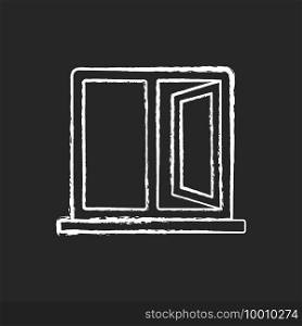 Casement windows chalk white icon on black background. Movable window. Preventing unwanted airflow into house. Ventilation control in kitchen, bathroom. Isolated vector chalkboard illustration. Casement windows chalk white icon on black background