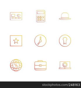 casette , calculator , clock , hat , laptop , globe , icon, vector, design,  flat,  collection, style, creative,  icons