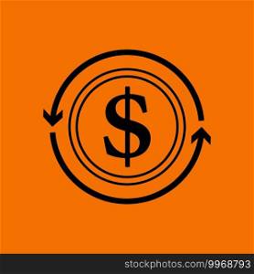 Cash Back Coin Icon. Black on Orange Background. Vector Illustration.