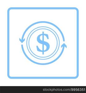 Cash Back Coin Icon. Blue Frame Design. Vector Illustration.