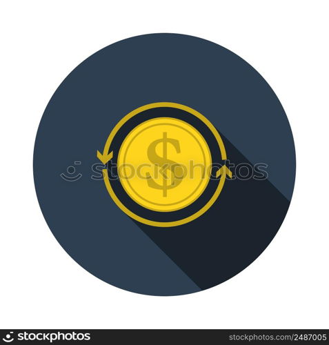 Cash Back Coin Icon. Flat Circle Stencil Design With Long Shadow. Vector Illustration.