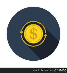 Cash Back Coin Icon. Flat Circle Stencil Design With Long Shadow. Vector Illustration.