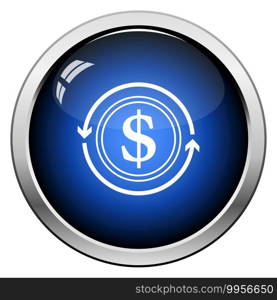 Cash Back Coin Icon. Glossy Button Design. Vector Illustration.