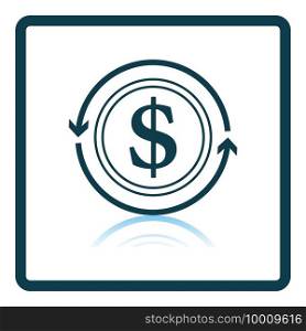 Cash Back Coin Icon. Square Shadow Reflection Design. Vector Illustration.