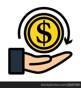 Cash Back Coin To Hand Icon. Editable Bold Outline With Color Fill Design. Vector Illustration.