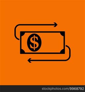 Cash Back Dollar Banknote Icon. Black on Orange Background. Vector Illustration.