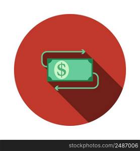 Cash Back Dollar Banknote Icon. Flat Circle Stencil Design With Long Shadow. Vector Illustration.