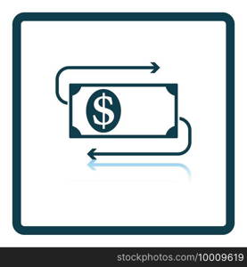 Cash Back Dollar Banknote Icon. Square Shadow Reflection Design. Vector Illustration.