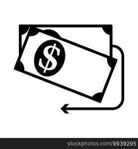 Cash Back Dollar Banknotes Icon. Black Glyph Design. Vector Illustration.