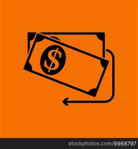 Cash Back Dollar Banknotes Icon. Black on Orange Background. Vector Illustration.
