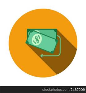 Cash Back Dollar Banknotes Icon. Flat Circle Stencil Design With Long Shadow. Vector Illustration.
