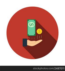 Cash Back To Hand Icon. Flat Circle Stencil Design With Long Shadow. Vector Illustration.
