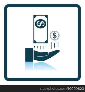 Cash Back To Hand Icon. Square Shadow Reflection Design. Vector Illustration.