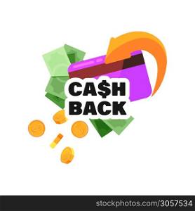 Cash back vector illustration, cashback banking loyalty finance concept, isolated reward payment background