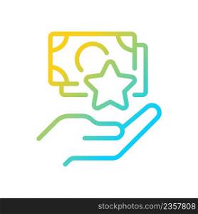 Cash bonus gradient linear vector icon. Giving extra money. Supplemental income. Lump-sum payment. Rewarding employees. Thin line color symbol. Modern style pictogram. Vector isolated outline drawing. Cash bonus gradient linear vector icon