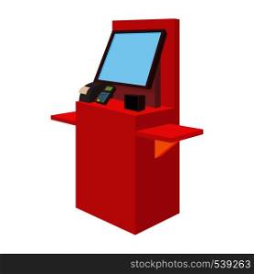 Cash desk with terminal in supermarket icon in cartoon style on a white background. Cash desk with terminal in supermarket icon
