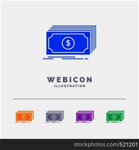 Cash, dollar, finance, funds, money 5 Color Glyph Web Icon Template isolated on white. Vector illustration. Vector EPS10 Abstract Template background