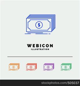 Cash, dollar, finance, funds, money 5 Color Line Web Icon Template isolated on white. Vector illustration. Vector EPS10 Abstract Template background