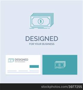 Cash, dollar, finance, funds, money Business Logo Line Icon Symbol for your business. Turquoise Business Cards with Brand logo template