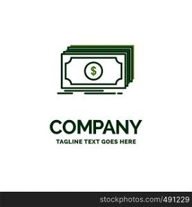 Cash, dollar, finance, funds, money Flat Business Logo template. Creative Green Brand Name Design.