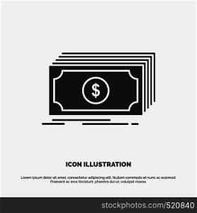 Cash, dollar, finance, funds, money Icon. glyph vector gray symbol for UI and UX, website or mobile application. Vector EPS10 Abstract Template background