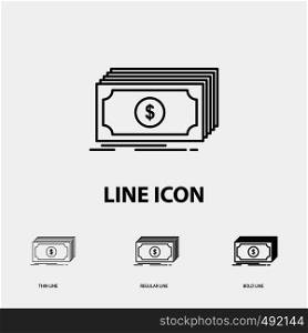 Cash, dollar, finance, funds, money Icon in Thin, Regular and Bold Line Style. Vector illustration. Vector EPS10 Abstract Template background