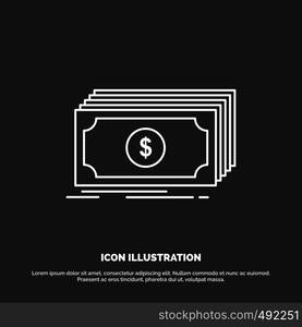 Cash, dollar, finance, funds, money Icon. Line vector symbol for UI and UX, website or mobile application. Vector EPS10 Abstract Template background