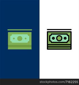 Cash, Dollar, Money, Motivation Icons. Flat and Line Filled Icon Set Vector Blue Background