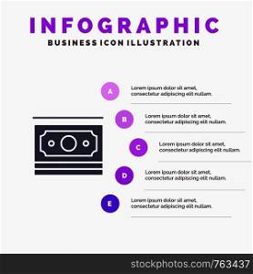 Cash, Dollar, Money, Motivation Solid Icon Infographics 5 Steps Presentation Background