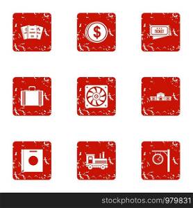 Cash drawer icons set. Grunge set of 9 cash drawer vector icons for web isolated on white background. Cash drawer icons set, grunge style
