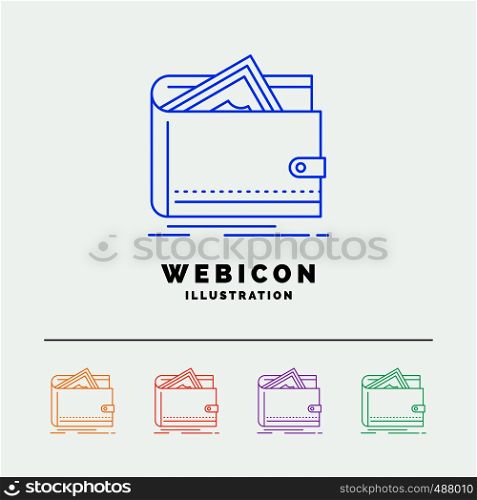 Cash, finance, money, personal, purse 5 Color Line Web Icon Template isolated on white. Vector illustration. Vector EPS10 Abstract Template background