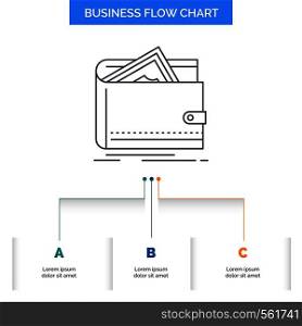Cash, finance, money, personal, purse Business Flow Chart Design with 3 Steps. Line Icon For Presentation Background Template Place for text. Vector EPS10 Abstract Template background