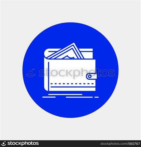 Cash, finance, money, personal, purse White Glyph Icon in Circle. Vector Button illustration. Vector EPS10 Abstract Template background